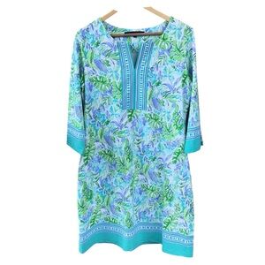 Barbara Erickson Foliage Print 3/4 Sleeve Resort-Wear Polo Dress Size Large NEW